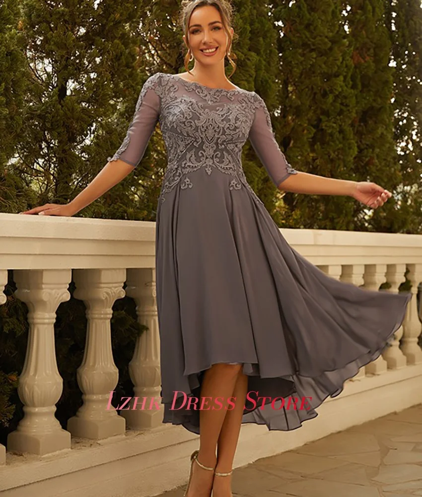 Op maat gemaakte klassieke chiffon A-lijn appliqués avondjurk Hoge kwaliteit O-hals halve mouwen theelengte فسات dhásadro 2017-