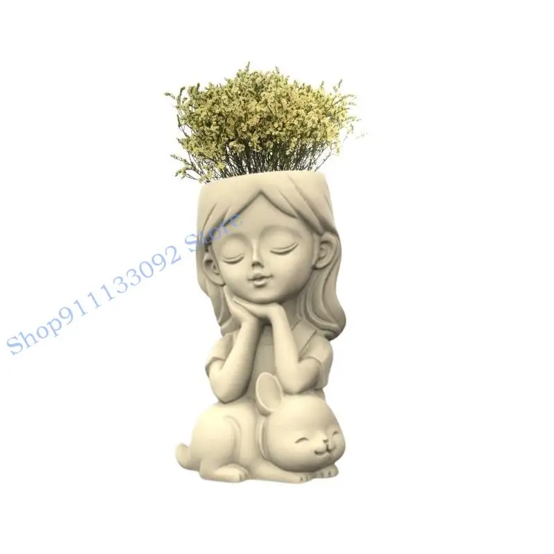 

H9ED Geometric Girl Rabbit Gypsum Silicone Molds Storage Box Mold for Making Plant Pot Flower Pot Pen Holder
