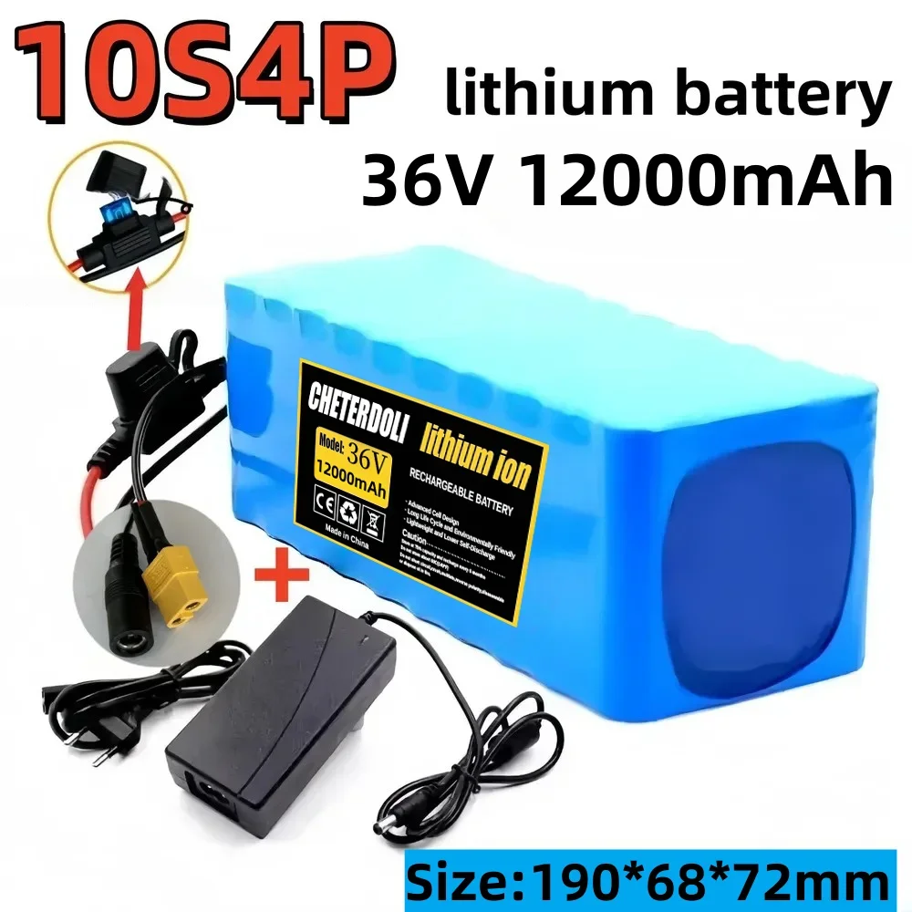 

36V 12000mAh 10S4P 18650 Lithium - Ion Battery Pack BMS Protection for 250W - 750W Electric Commuting Tools + 42V 2A Charger.