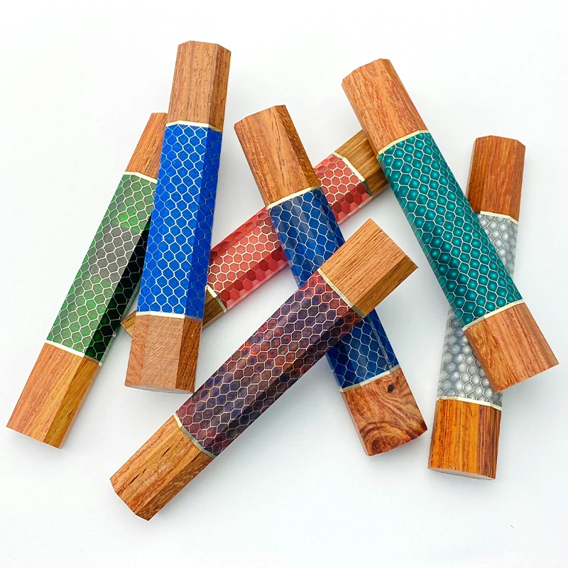 Imagem -02 - Mahogany-octogonal Alças de Faca de Cozinha de Madeira Resina Pele de Serpente Honeycomb Padrão Estilo Japonês Tamanhos Pequenos 11 Tipos Diy