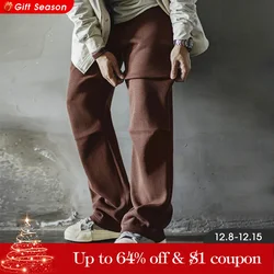 Maden Retro Brown Double Pleated Sweatpants Loose Fit Straight Elastic Waist Casual Pants for Men's Autumn and Winter Trousers