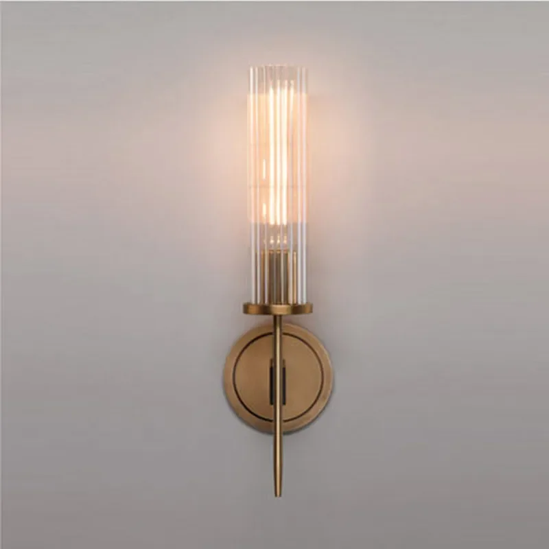 현대 황동 벽 램프 Sconce 늑골이있는 긴 유리 빈티지 레트로 구리 호텔 레스토랑 로프트 바 침실 머리맡 허영 벽 조명