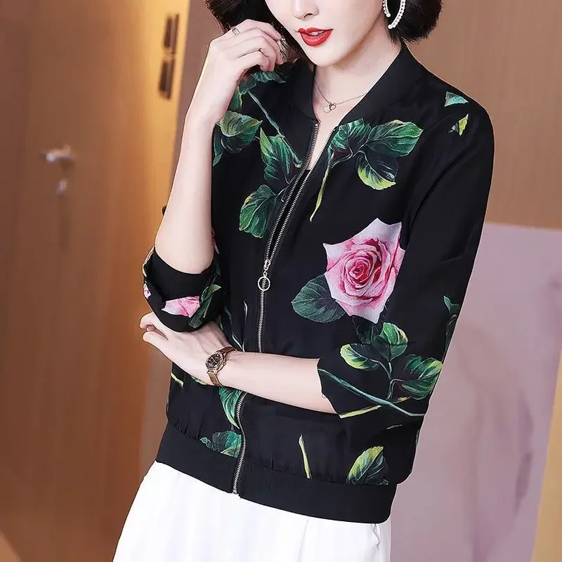 

Spring Summer New Thin Chiffon Printing Coat Long Sleeve Plus Size Loose All-match Cardigan Tops Vintage Fashion Clothing I84