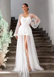 Illusion Women Nightgown Pajamas Pearls Long Sleeve Bridal Wedding Bathrobe for Photography Custom Made