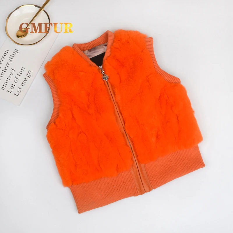 Automne hiver nouveau épais chaud enfants Rex lapin fourrure gilet mode fermeture éclair sans manches filles fourrure naturelle gilet garçon manteau vêtements