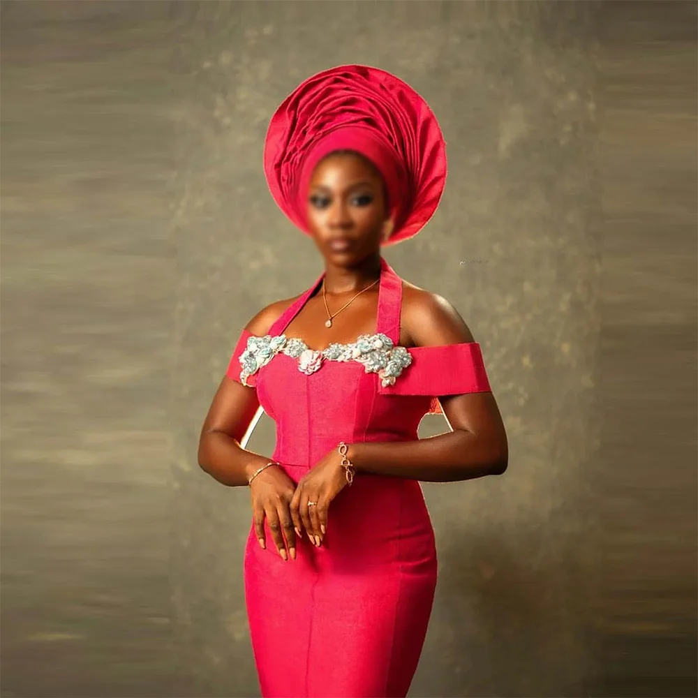 المرأة الأفريقية حورية البحر فستان سهرة أنيق عربي خارج الكتف الديكور مطوي فساتين حفلة موسيقية كلاسيكية