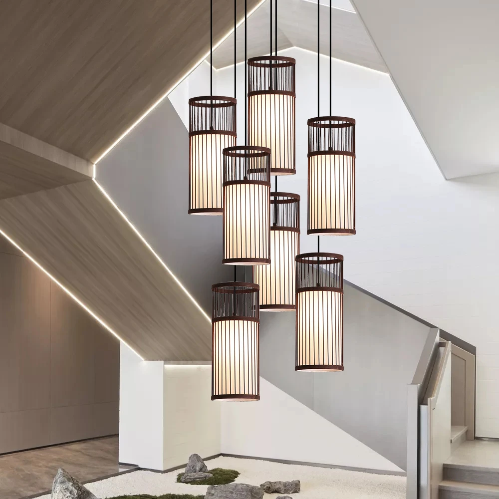 Bamboo woven chandelier light creative chandelier homestay room Japanese decoration restaurant single head chandelier