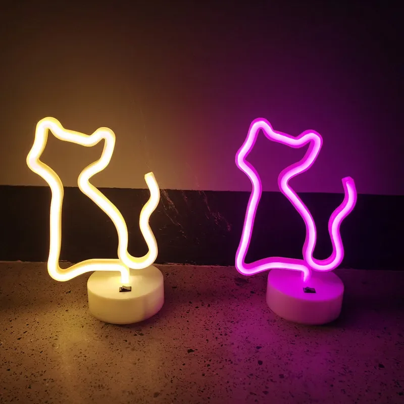 Cat Neon Light Sign LED Animal Figure Modeing Lamp Decoration Ornaments for Room Pet Shop Party Holiday USB and Battery Powered