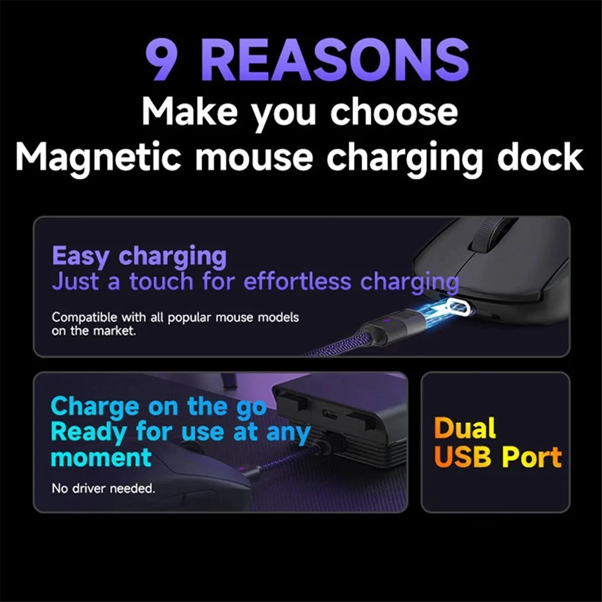 Qa06r mouse doca de carregamento magnético para logitech g pro x superlight 2 gpw 3 g705 mx master 3s/3 vgn f1 doca estação