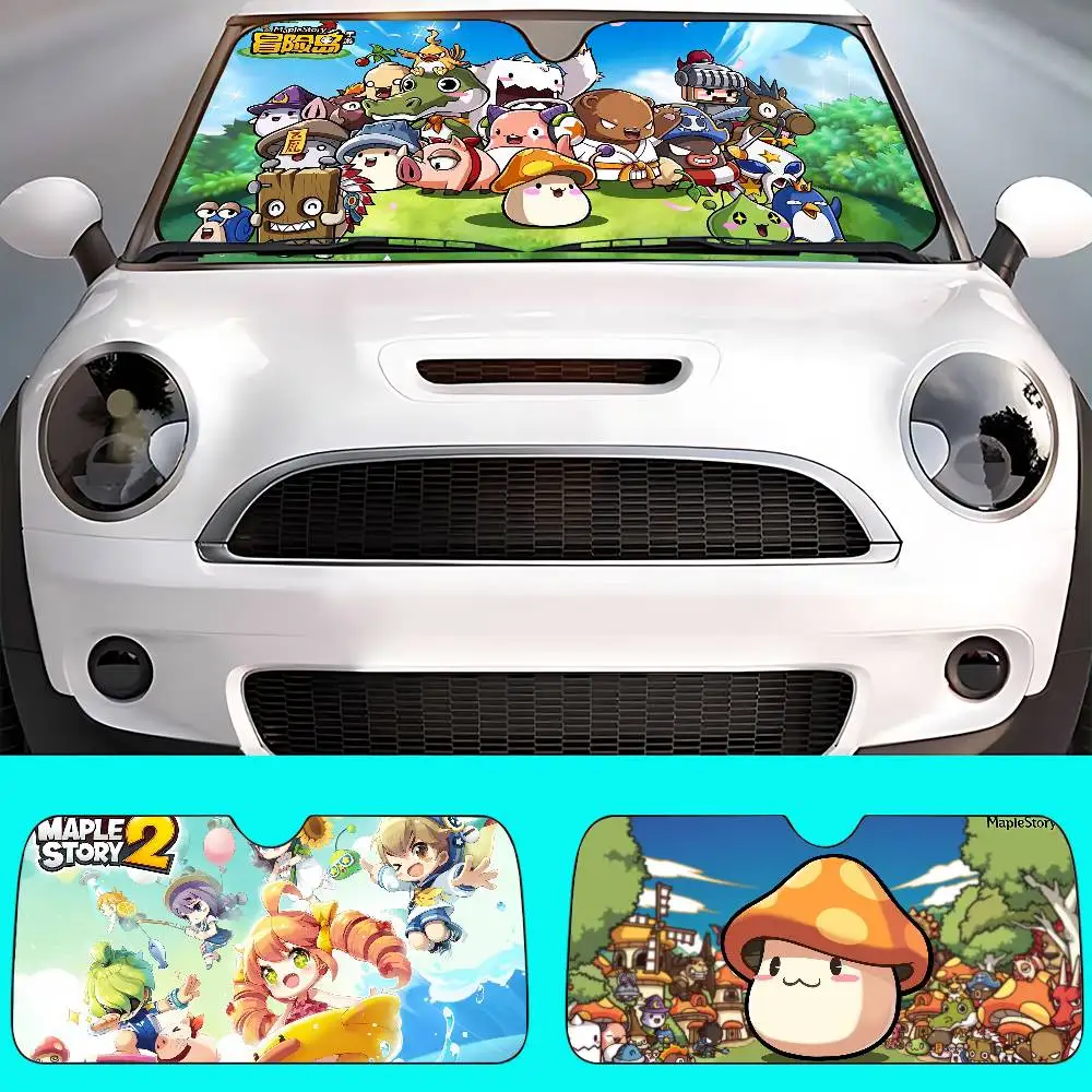 M-maplestory jogo carro pára-sol cortinas pára-brisas janela dianteira viseira 70x130cm viseira de sol solar proteger xadrez presente novidade carro