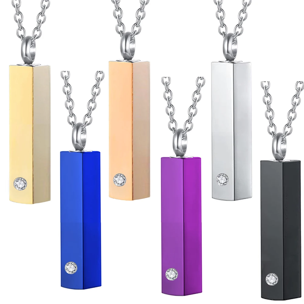 Cube Urn Necklace for Ashes Aluminum Alloy Cremation Necklace with Crystal Memorial Pendant Necklace Human Pet Cremation Jewelry