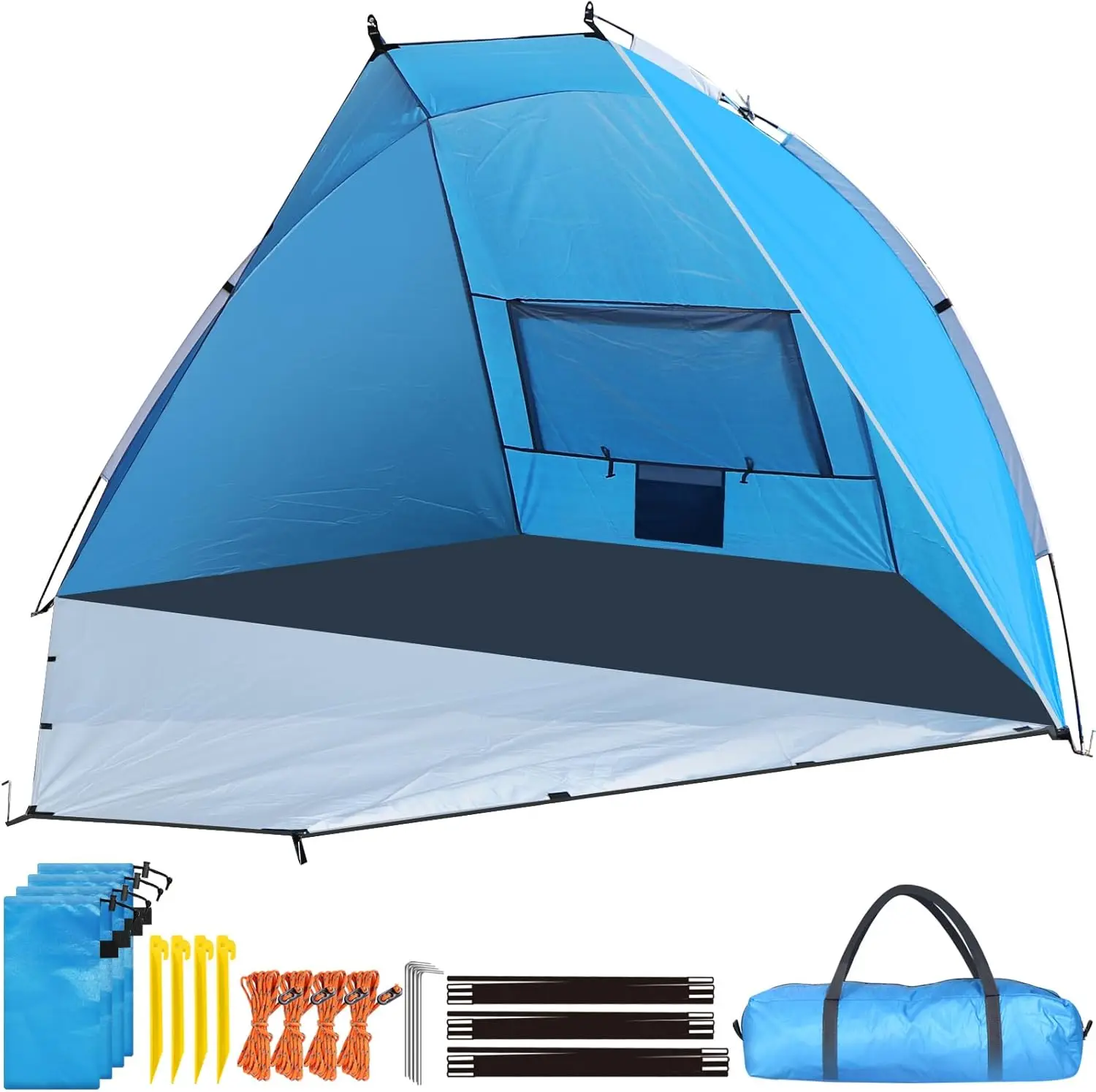 

Beach Tent for 1/2/3 Person, Portable Camping Sun Shelter with Extended Floor, UV Protection Silver