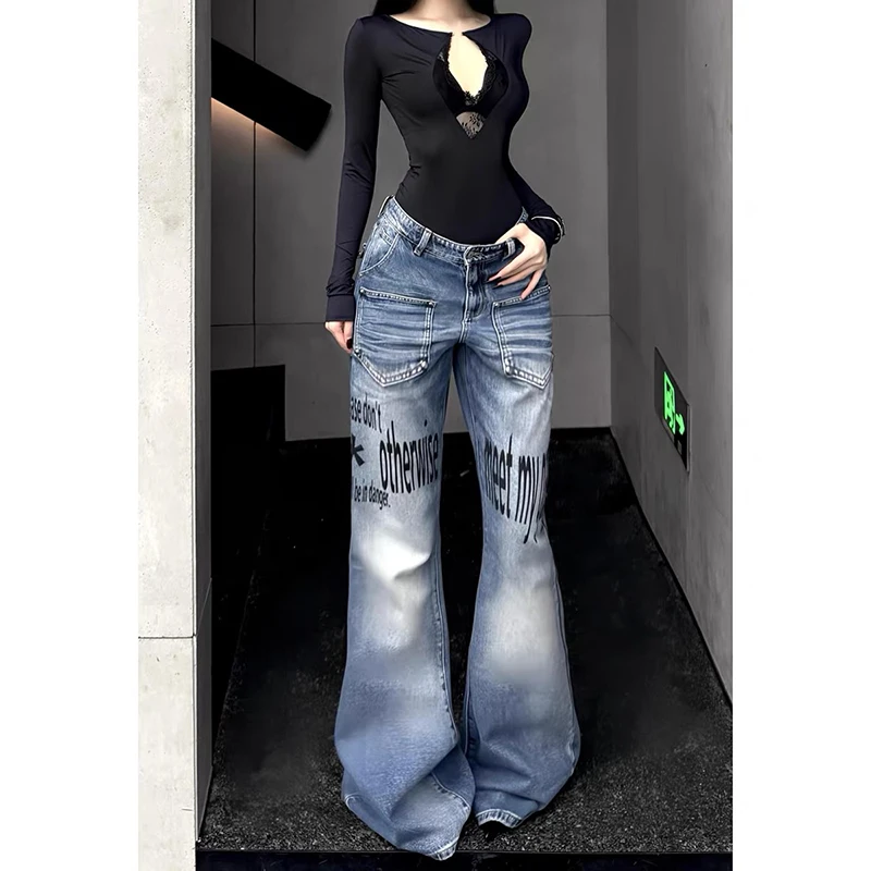 

ZHIZOU женские синие мешковатые джинсы Y2k Harajuku винтажные широкие джинсовые брюки японский стиль 2000-х годов джинсы оверсайз брюки осень 2025