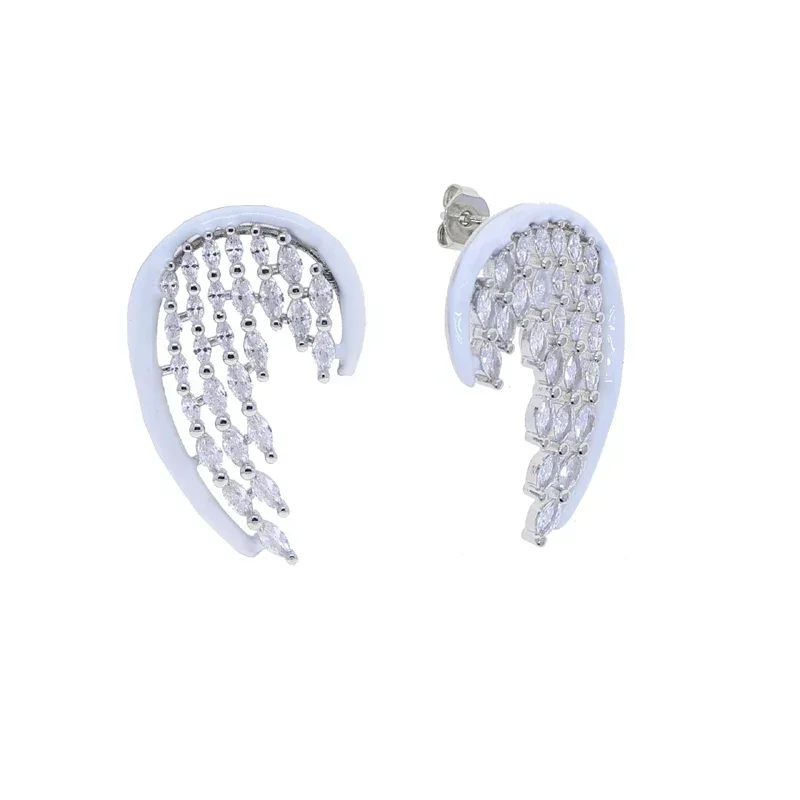 Red White Black Enamel Bezel Heart Shaped Women Stud Earring Iced Out Bling Sparking Marquise 5A Cubic Zirconia Paved Jewelry