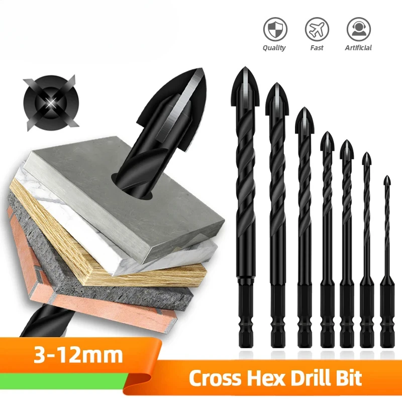 

Cross Hex Tile Drill Bit For Glass Concrete Ceramic Tile Hole Opener Tunsten Carbide Hard Alloy Bits Set Tools 3 4 5 6 8 10 12mm
