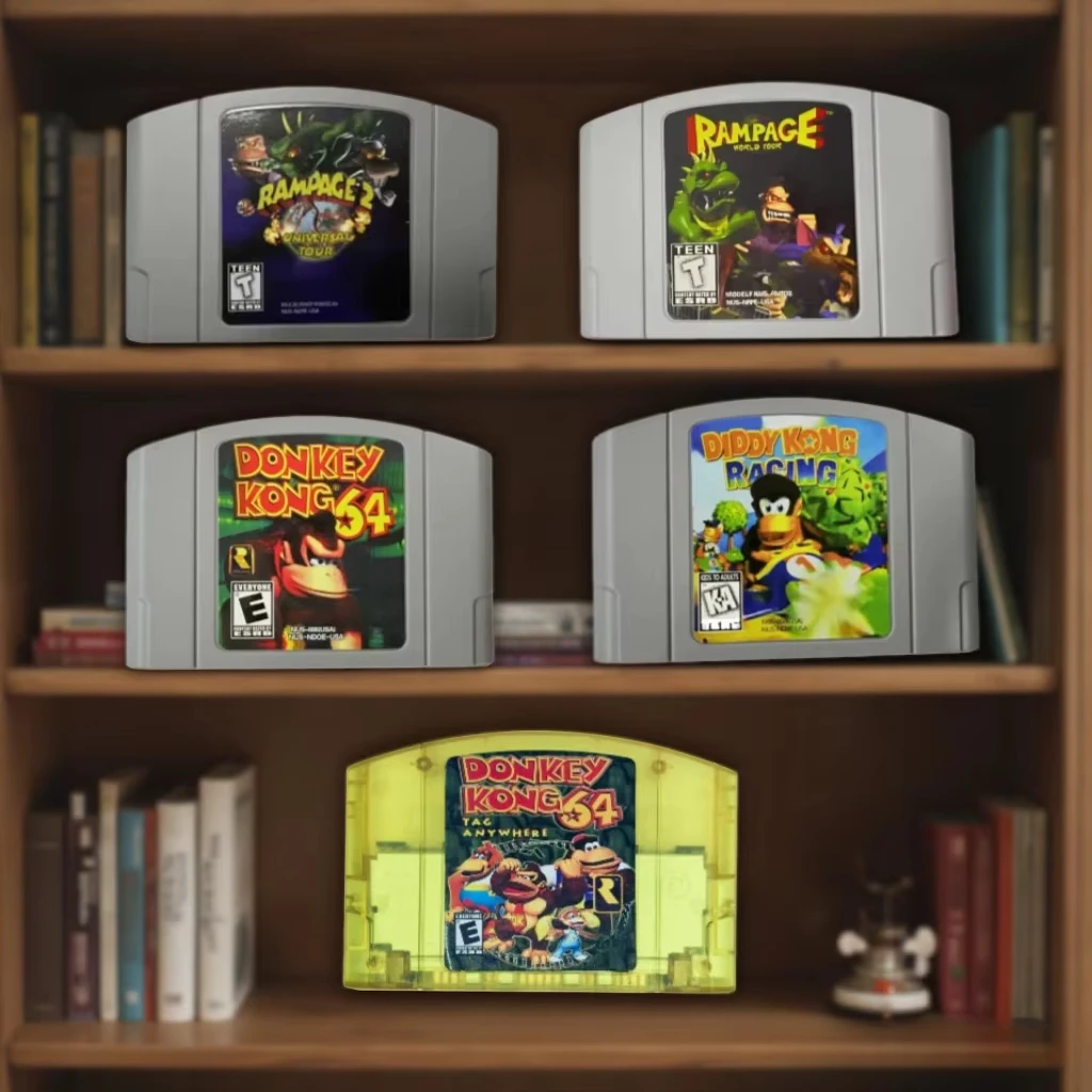 NTSC US Version 64 Bit Console Cartridge  DONKEY KONG 64, DIDDY KONG RACING, RAMPAGE WORLD TOUR,Tag Anywhere