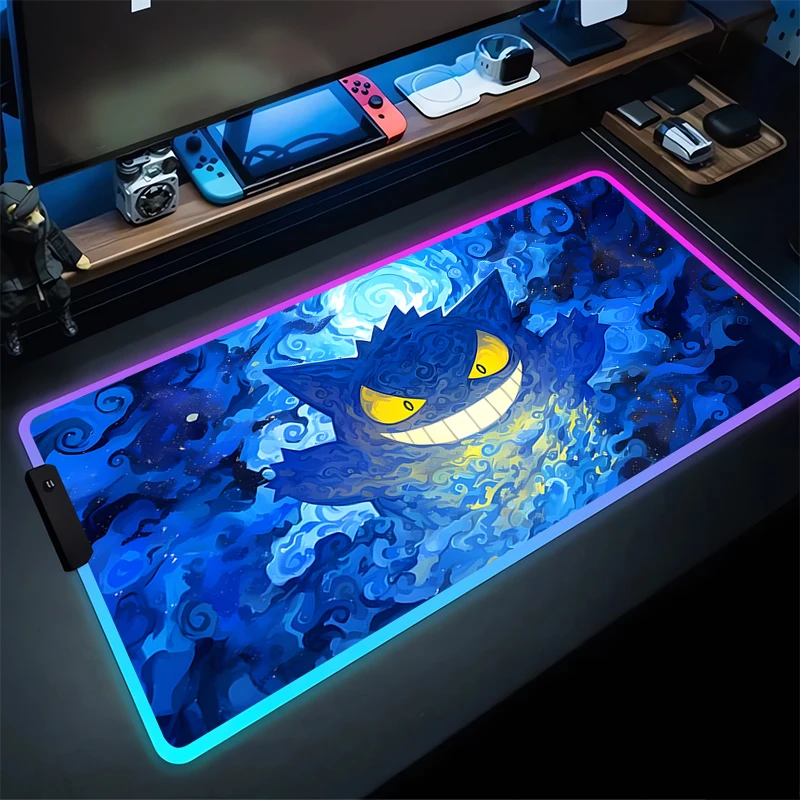 

RGB Mouse Pad G-Gengar Non-Slip Rubber Edge locking mousepads Game play mats notebook computer With Backlit P-Pokémon Home Decor