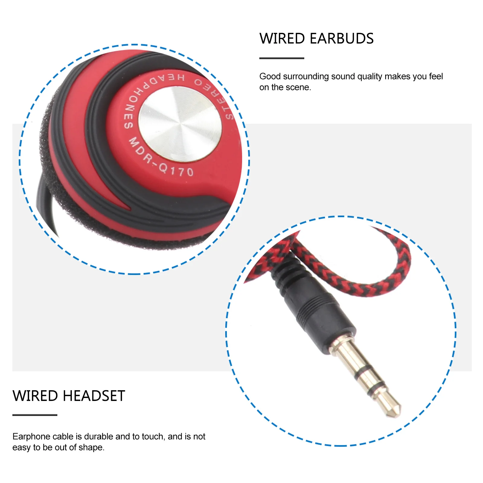 

3.5mm Clip on Ear Headphones Stereo Earhook Wired Headset for Mp3 Player Computer Red Lightweight Comfortable Surround Sound