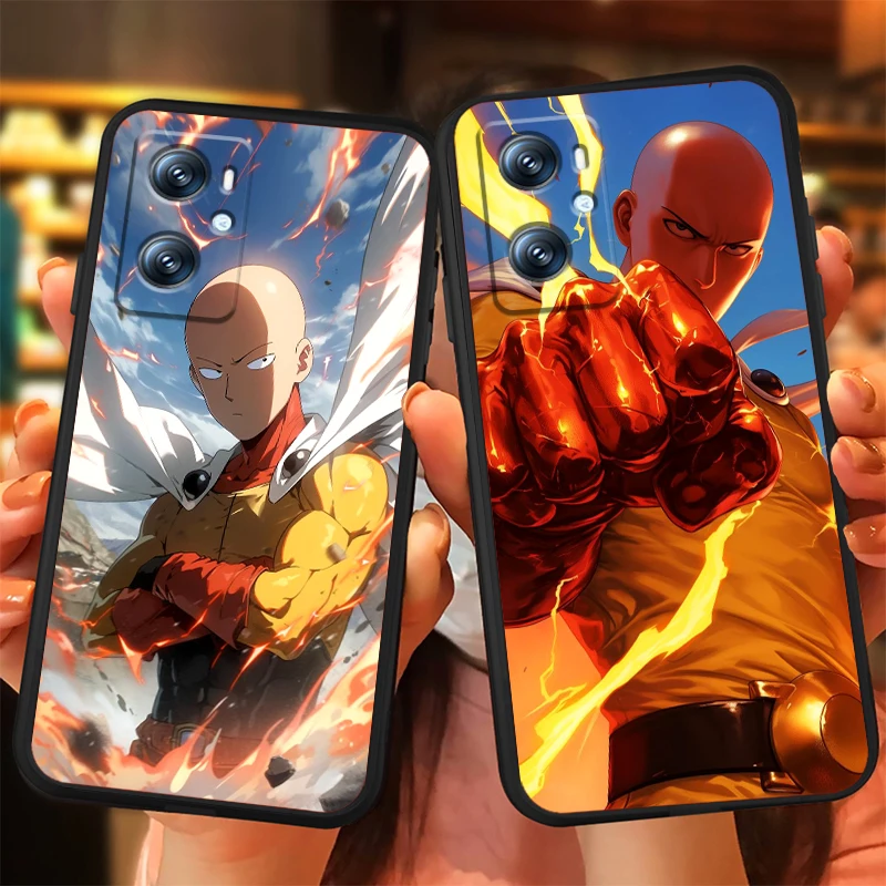 O-One P-Punch Man Anime For OPPO Find X6 X5 X3 A54S A5 A94 A16 A53S A57 A74 A72 A98 A78 A96 A9 5G Black TPU Phone Case