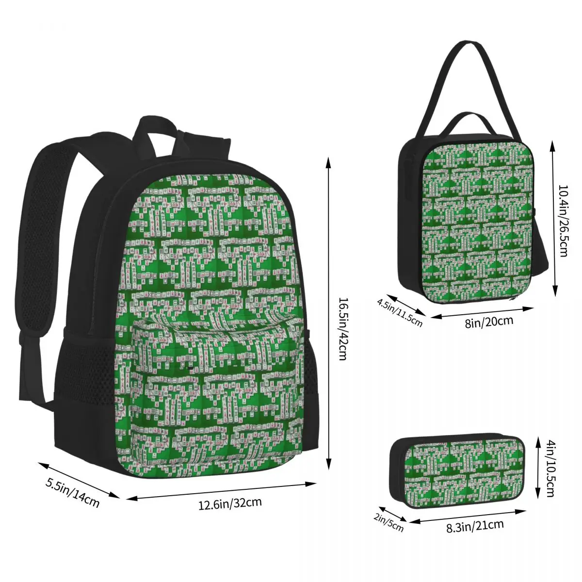 Mahjong Tile Pattern Backpacks Boys Girls Bookbag School Bags Kids Rucksack Lunch Bag Pen Bag Three-Piece Set