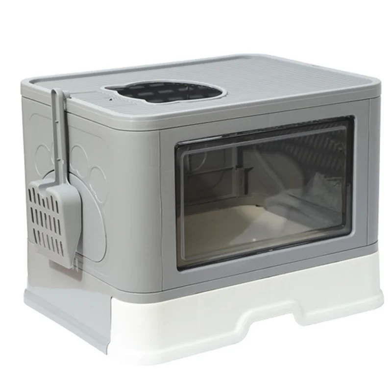 

Foldable Cat Litter Box With Front Entry& Top Exit Design Enclosed Kitty Toilet Featuring Massager Litter Scoop