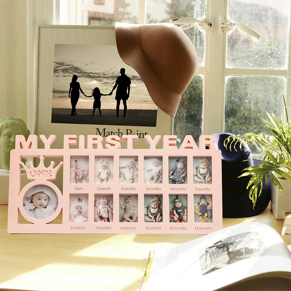 Ylsteed My First Year Baby Keepsake Picture Frame 0-12 Month Monthly Growth Photo Frame Souvenirs Newborn Photography Props