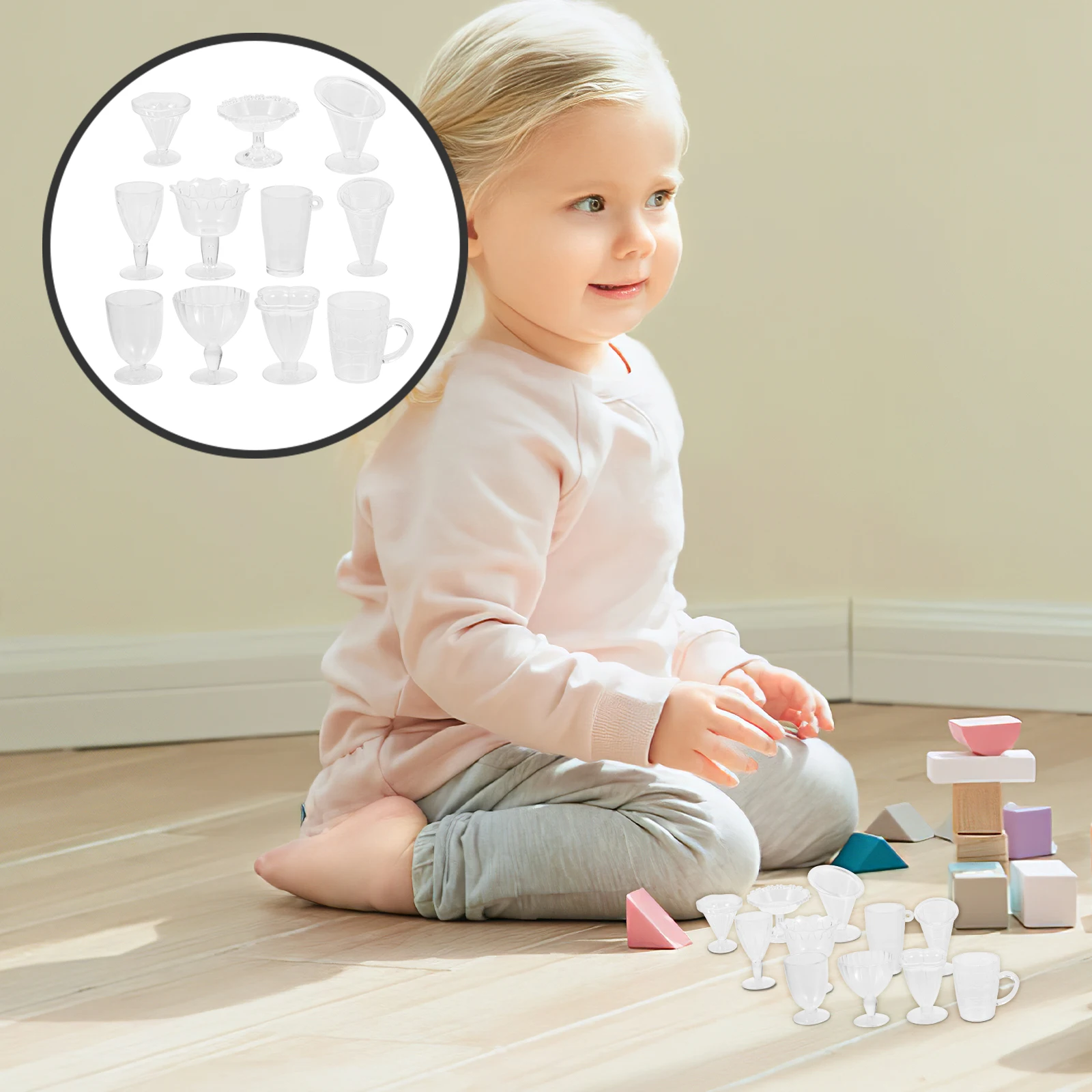 

Mini Goblet Set Realistic Transparent Miniature Wine Cups For House Decorative Cup Pretend Kitchen Props Tiny Drink Cups Mini