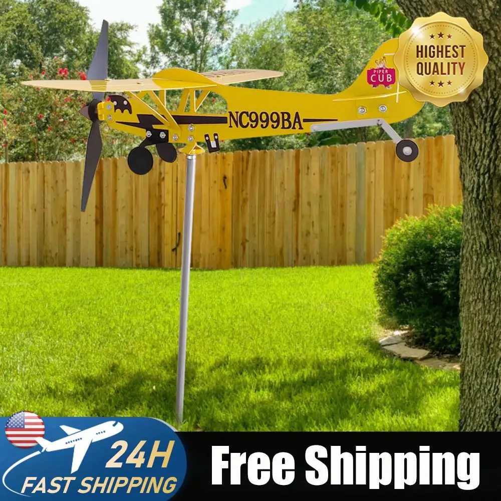 

3D Plane Roof Weather Vane Creative Chic Metal Airplane Garden Weather Vane Plug Decor Weatherproof Ornaments for Outdoor Garden