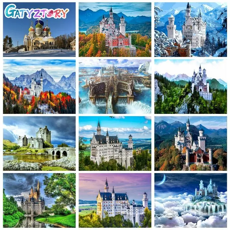 

GATYZTORY Frame Castle Diy Painting By Numbers Landscape Modern Wall Art Picture Canvas Painting Acrylic Coloring By Numbers Art