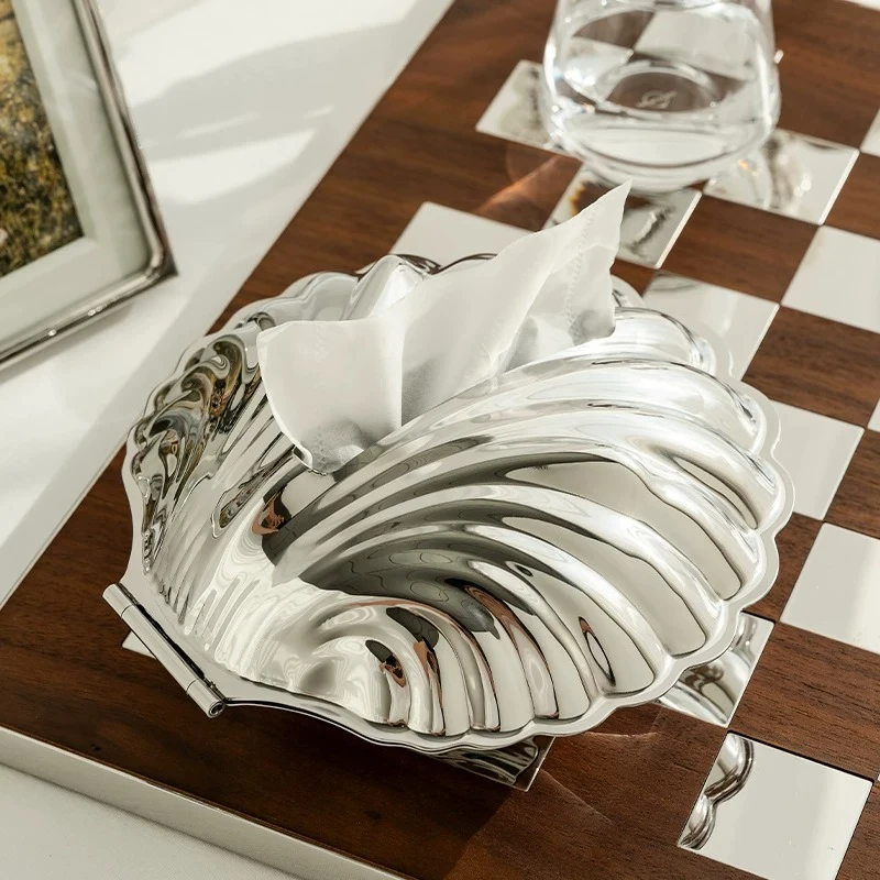 European stainless steel light luxury tissue box household living room coffee table shell pumping carton model room ornament