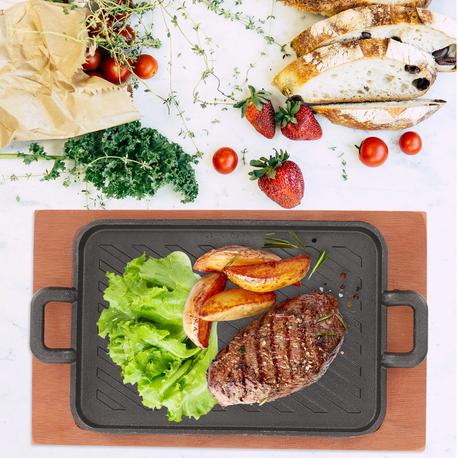 

Thickened Iron Griddle Pan Stove Top Even Heating Teppanyaki Grill Nonstick Meat Cooking Outdoor BBQ Accessories Pizza Tray