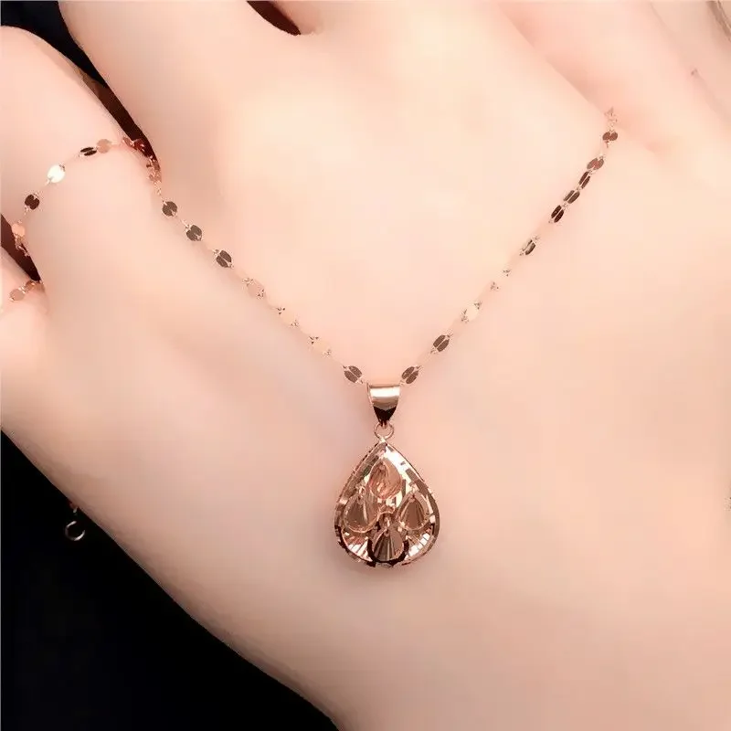 585 Purple Gold Shining Swayings Flower Piece Water Drop Pendant Classic Necklace with Plated 14K Rose Gold Jewelry gift