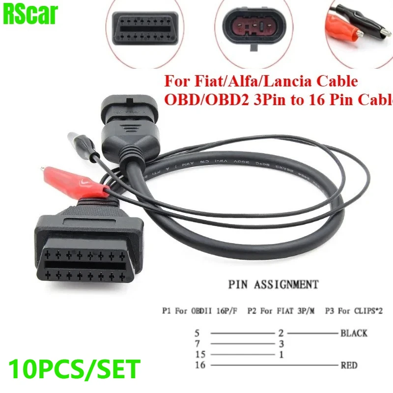 

10 шт. для Fiat/Alfa/ Lancia 3-контактный на 16-контактный разъем OBDII OBD2, адаптер, автомобильный кабель для Fiat 3-контактный женский диагностический кабель