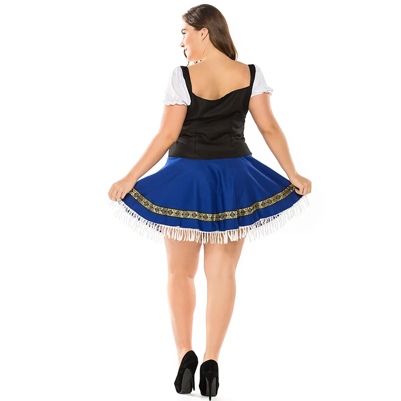 German Beer Dirndl Dress Apron Set For Women's Bavarian Oktoberfest Babe Bar Maid Cosplay Carnival Plaid Dress