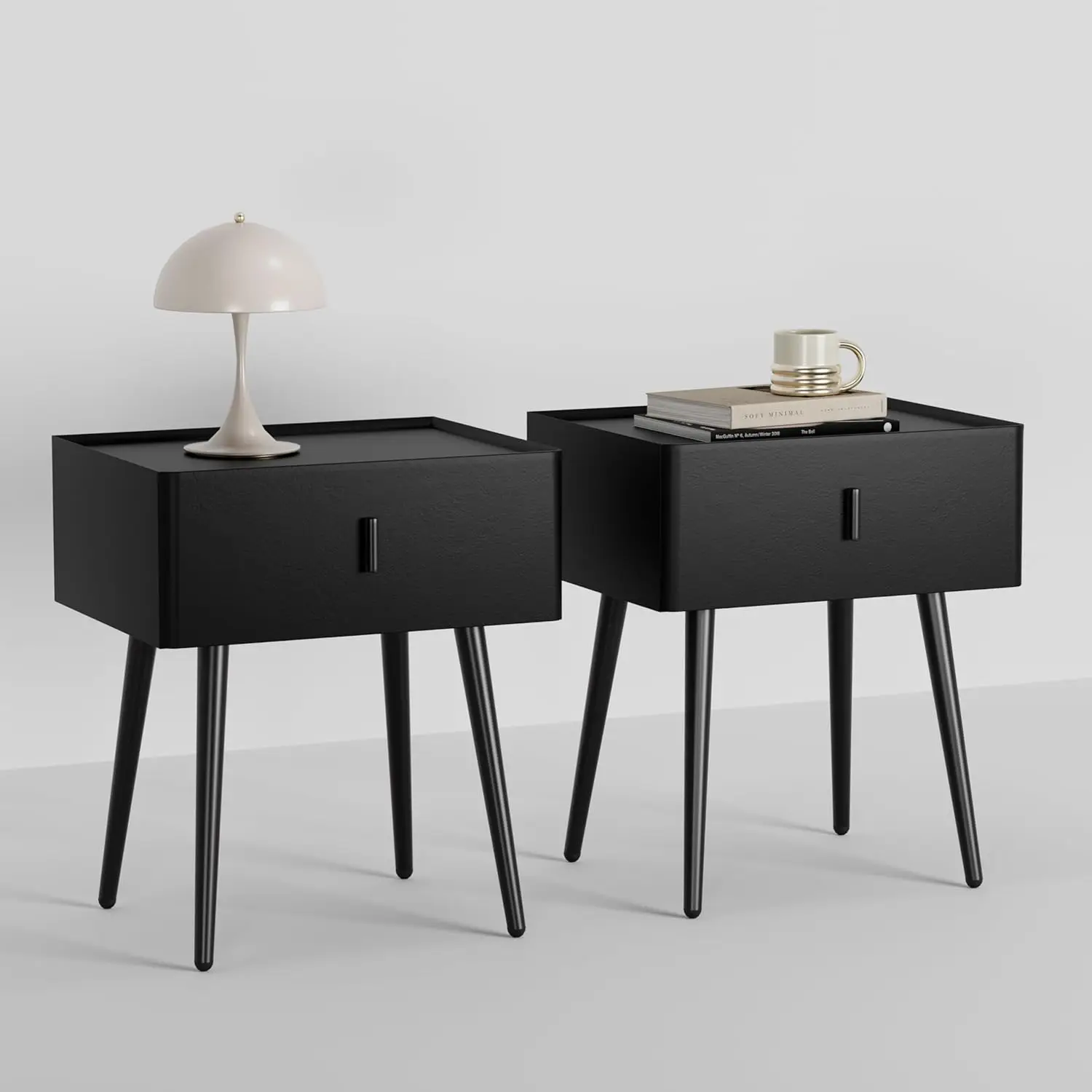 

Set Of Two Nightstands With Single Drawer Leather Side Table Modern Bedside Table With Metal Legs For Bedroom Small Accent End T
