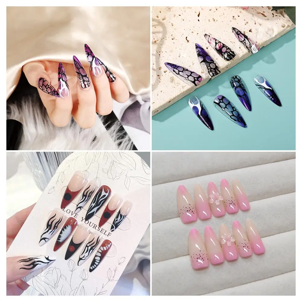 Gradient Patch เล็บปลอมหวาน Rench สเตอริโอหมีโบว์สวมเพชรสเตอริโอเล็บเล็บเล็บปลอมเล็บปลอม K9e1