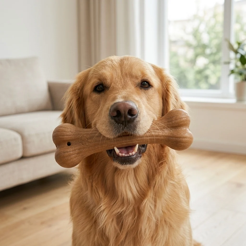 Natural Pine Wood Dog Chew Toy, Durable Dental Stick, Fresh Breath Teeth Cleaning, Plant-Based Gum, Treat Holder Pet Toy for Dog