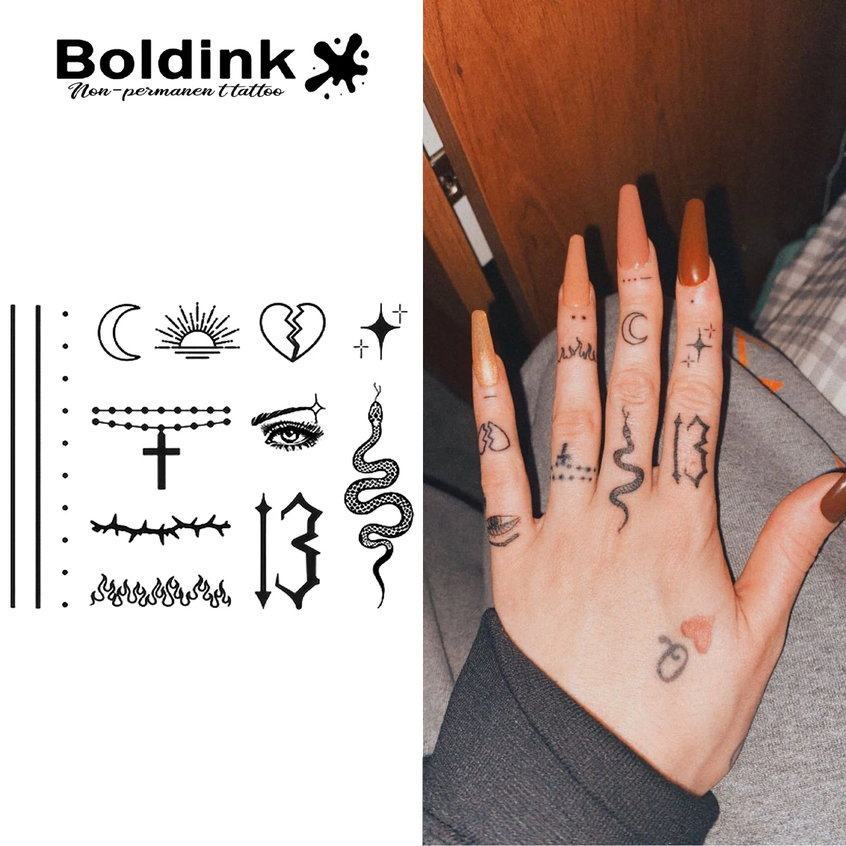 

Минималистичная наклейка-тату с тотемом Boldink | Комбинации 12-символов | Шипы/Крестики/Солнце и Луна и другие элементы | Неперманенный