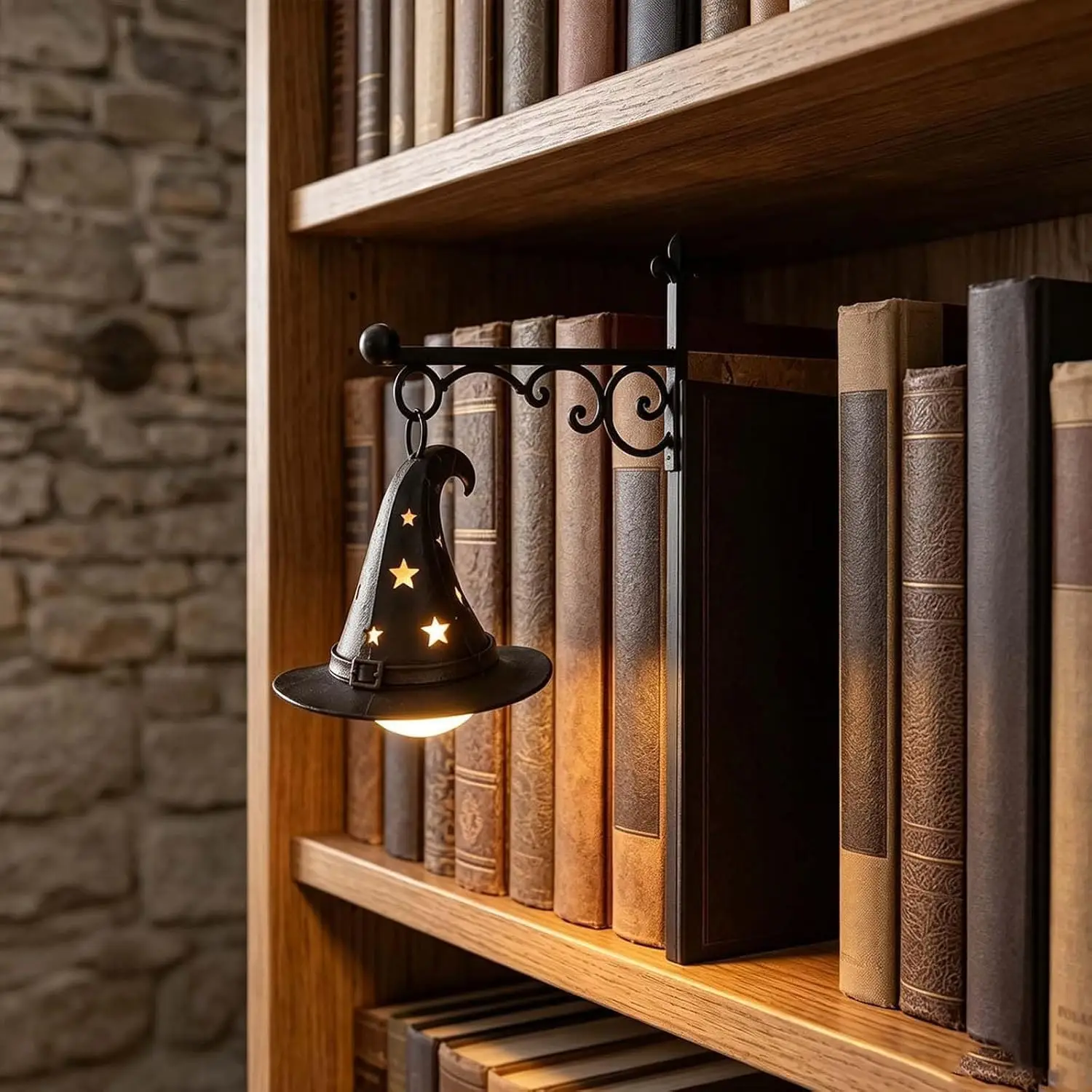 Magic Library Lantern Multifunctional Decorative Bookshelf Lighting Vintage Bookcase Lamp for Studious Home Room Ornament (B)