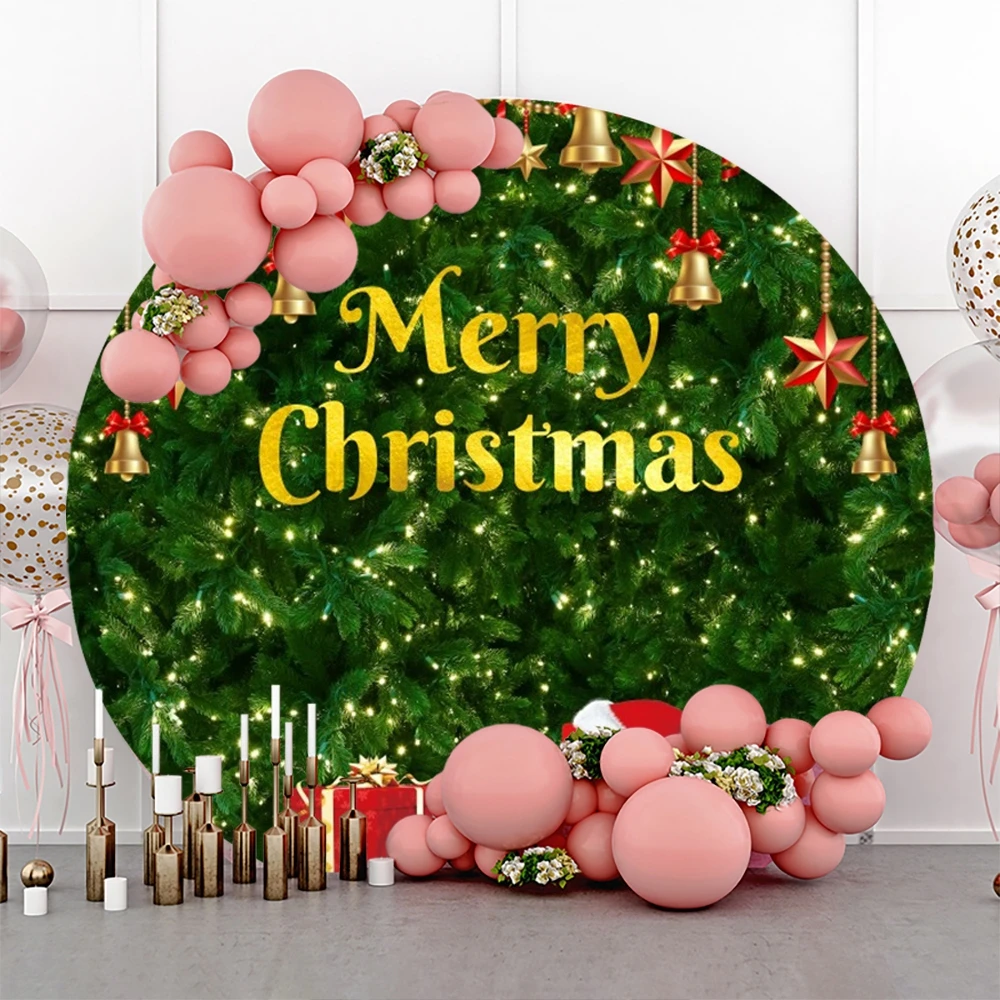 Merry Christmas Round Backdrop Cover Jingle Bells Gifts  Holly Leaves Xmas Family Party Circle Photography Background Decor