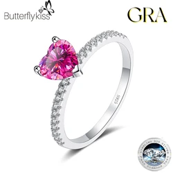 Butterflykiss 1/2 Carat Heart Cut Moissanite Engagement Ring For Women Sterling Silver Platinum Plated Diamond Band Bridal Rings