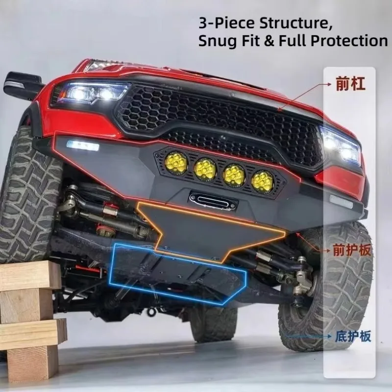 6061 Aluminum Competition Front Bumper for KM RAM 1500 1/8 RC Crawler, 3-Piece Structure RC Scale Crawler Upgrade Parts