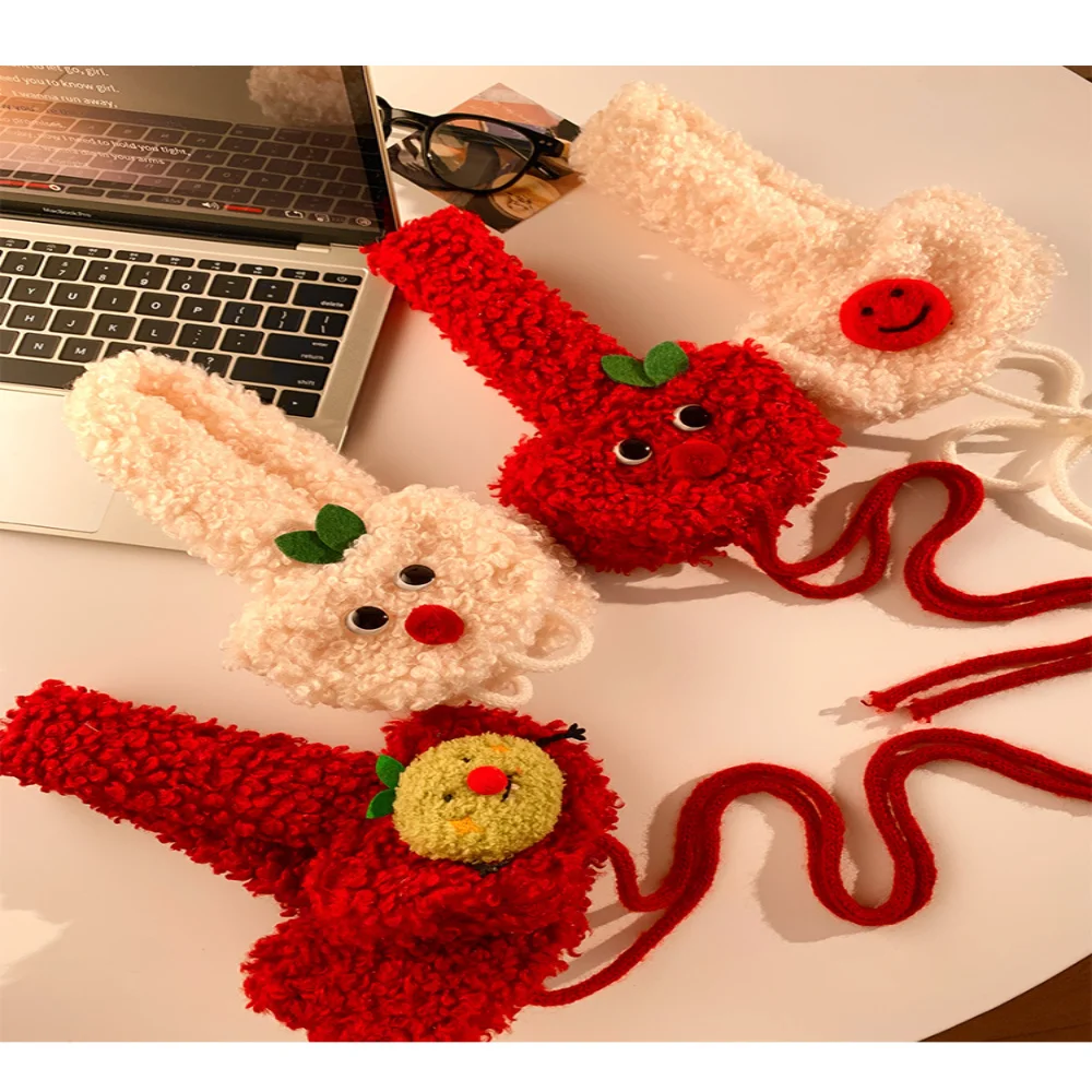 Cuffie protettive calde Scaldaorecchie da ciclismo in peluche Simpatiche coperture per le orecchie invernali Set di paraorecchie in peluche rosso per attività all'aperto Ciclismo