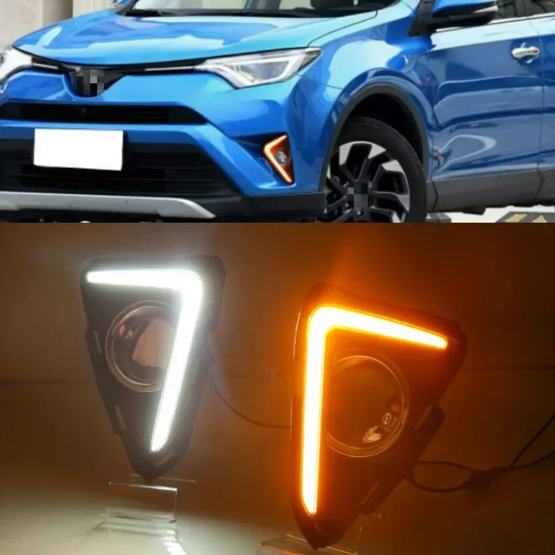 1 Set 12V ABS Car LED DRL luce di marcia diurna Led fendinebbia con T in esecuzione segnale giallo per RAV4 2016 2017 2018