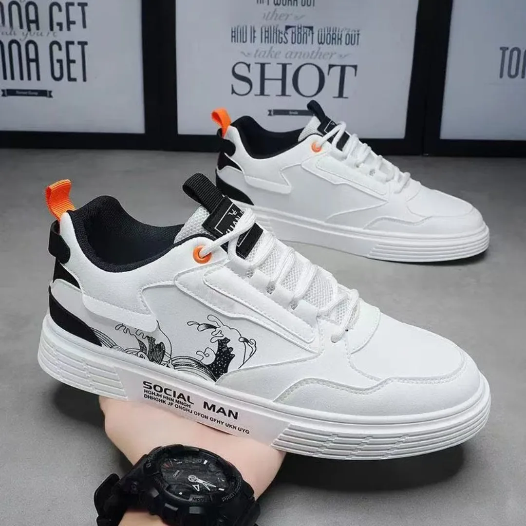 

Top Men's Casual Sneakers Skateboarding Shoes Men's Leather Sneakers Black and White Outdoor Sneakers Casual Shoes