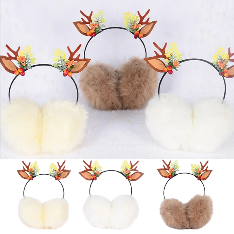 Phong cách mới Nai Sừng Tấm Earcaps Lông Cừu Mùa Đông Earmuffs Cho Trẻ Tuần lộc Earmuffs Dễ Thương