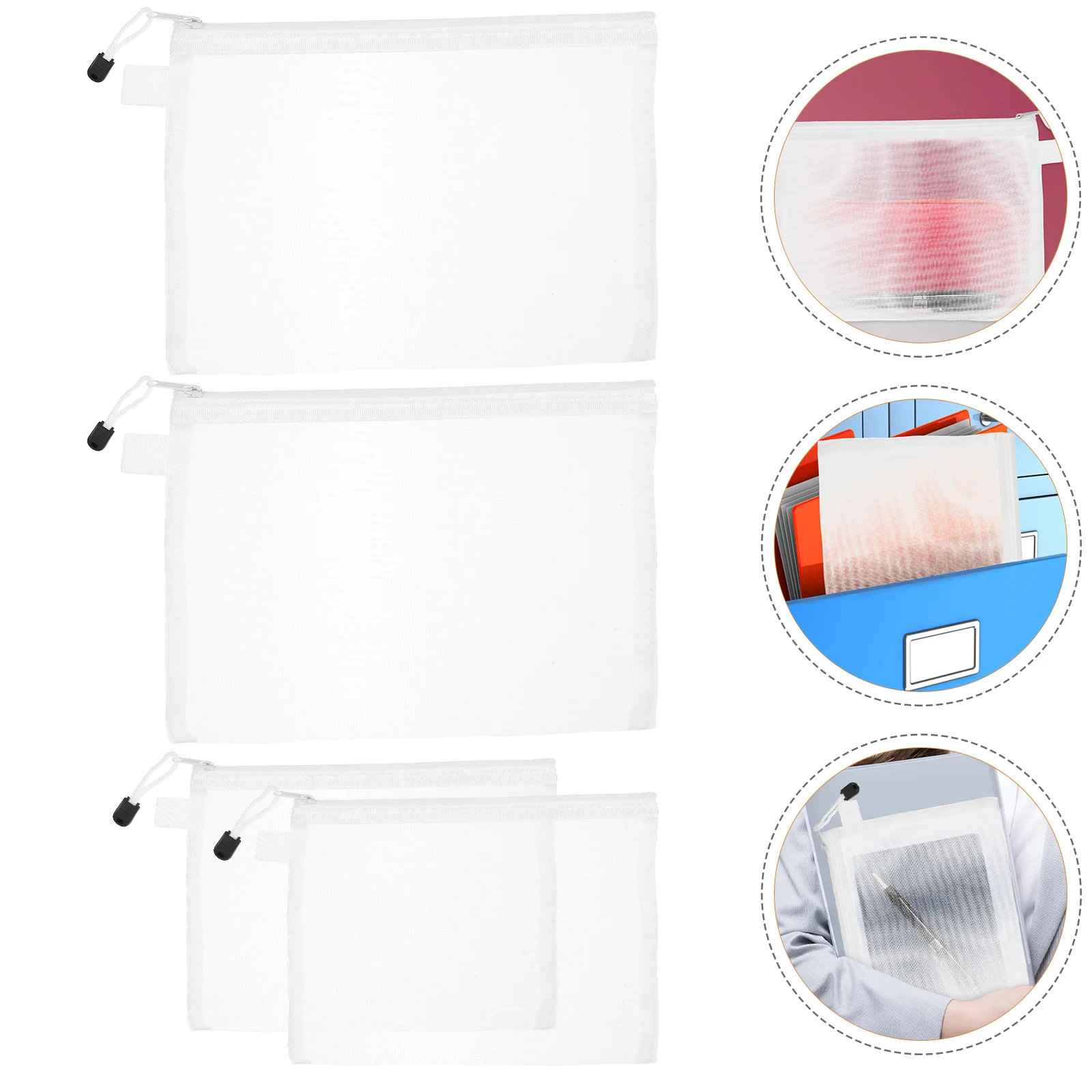 

4pcs Zipper Pouch Mesh Document Storage Bag Case With Rope Ring Office File Organizer Stationery Bag Clear Mesh Pouch