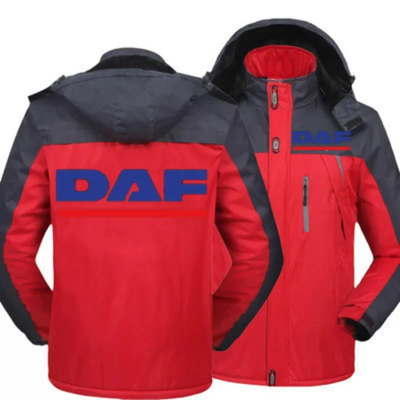 2023New Winter Fashion Men's DAF Truck Logo Fleece Waterproof Jackets Thicken Hoodies Zipper Warm High Quality Outwear