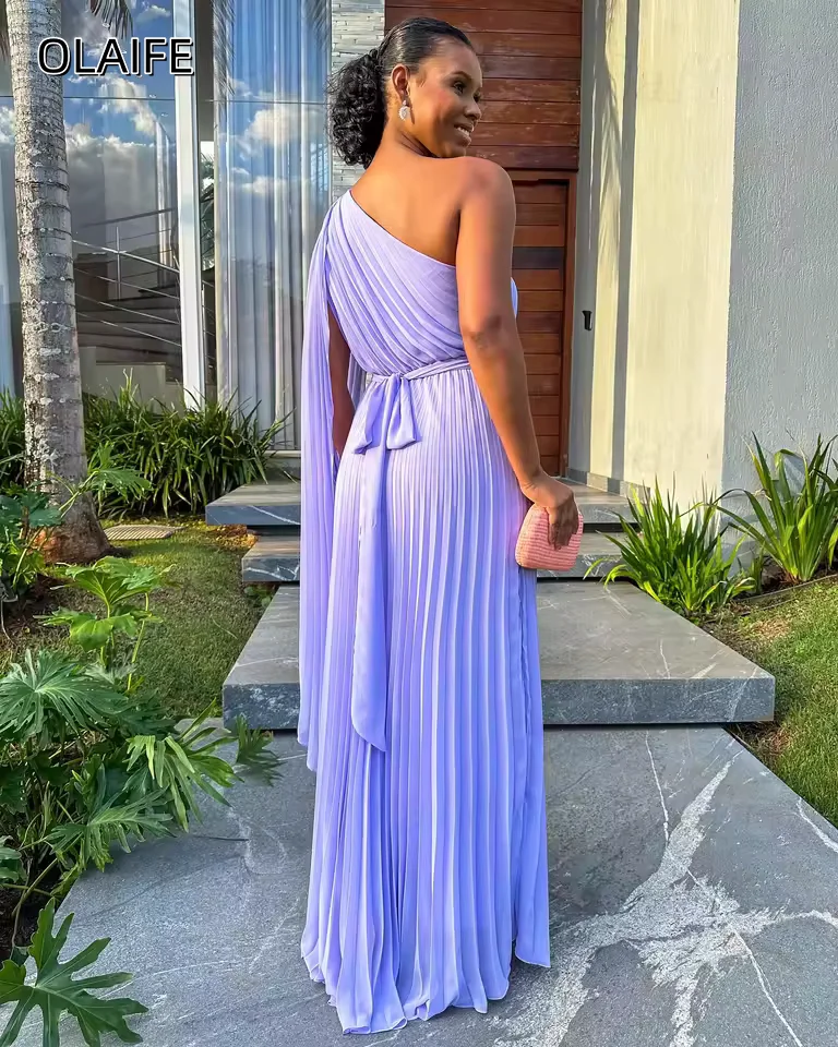 فساتين شيفون للحفلات الراقصة وشاحات بكتف واحد مخصصة بدون أكمام للنساء فستان رسمي خاص للحفلات سويب تراين فيستدوس دي غالا