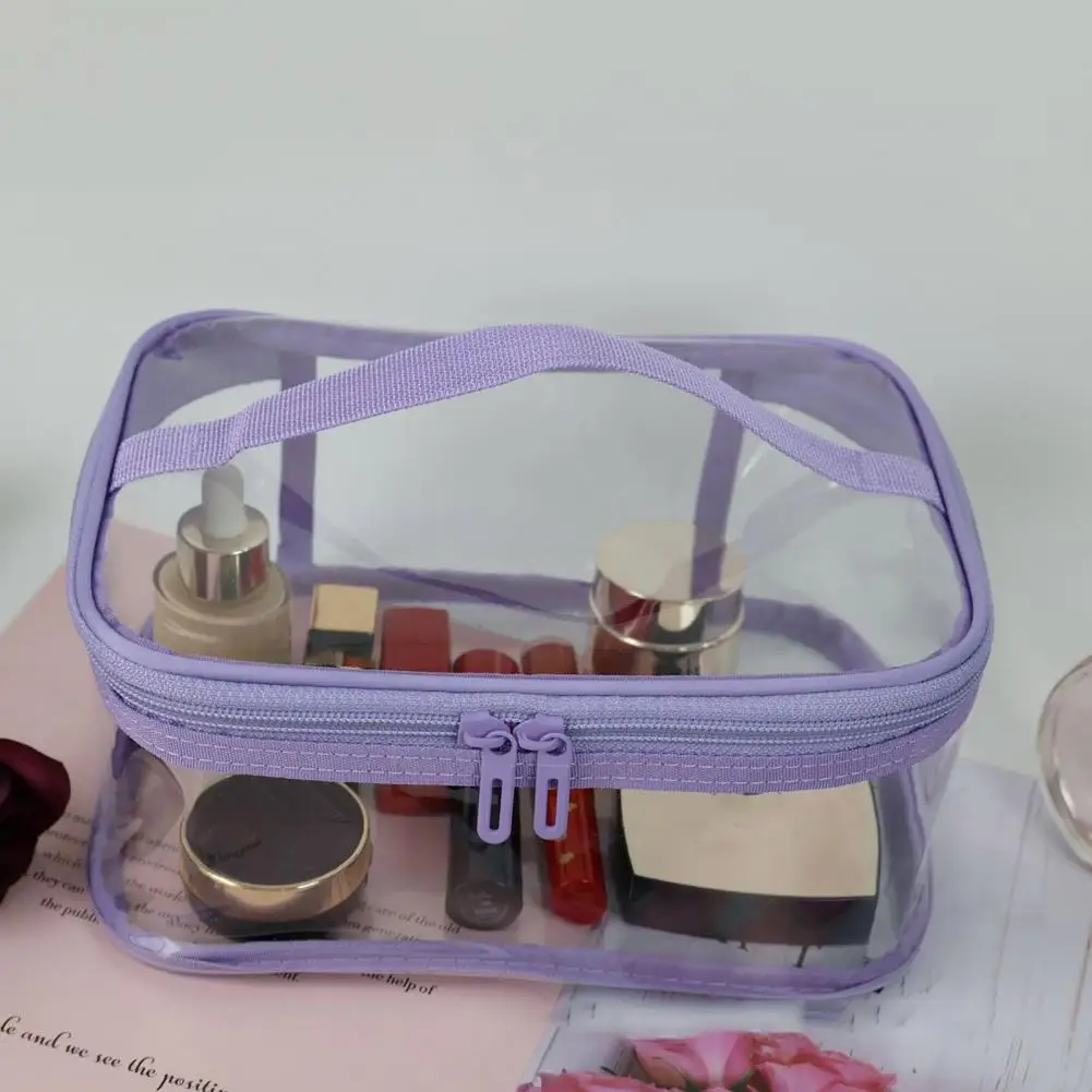 

Transparent Cosmetic Storage Bag with Handle Zipper Closure PVC Bag Waterproof Toiletry Bag Travel Makeup Organizer